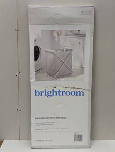 lot 22 image: Folding X-Frame Triple Sorter Hamper Matte White - Brightroom