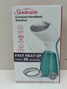 lot 68 image: Sunbeam 1000W Compact Handheld Steamer with Brush Attachment