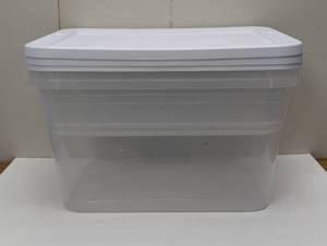 lot 90 image: 3 Pack - 56qt Clear Storage Box with Lid White - Room Essentials Plastic, Portable, Stackable - 3 Pack