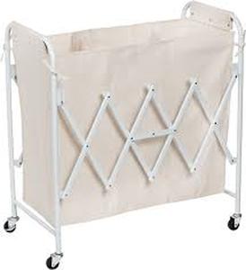 lot 5 image: Honey-Can-Do Accordion Triple Sorter White Steel Rolling Laundry Hamper with Wheels, Collapsible, Open-Top Design