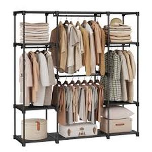 lot 59 image: SONGMICS Open Cloakroom, Coat Rack, Clothes Rail, 4 Hanging Compartments, Black