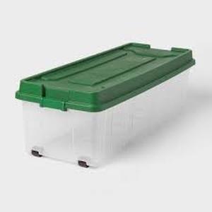 lot 77 image: 200qt Latching Tree Box - Clear Base with Regal Green Lid and Latch - Brightroom Plastic Utility Storage Tubs, 200qt Capacity