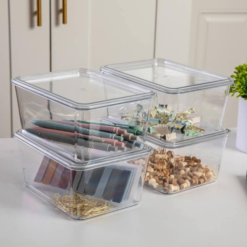 Martha Stewart Brody Stackable Plastic Storage Organizer, Clear, 4Set