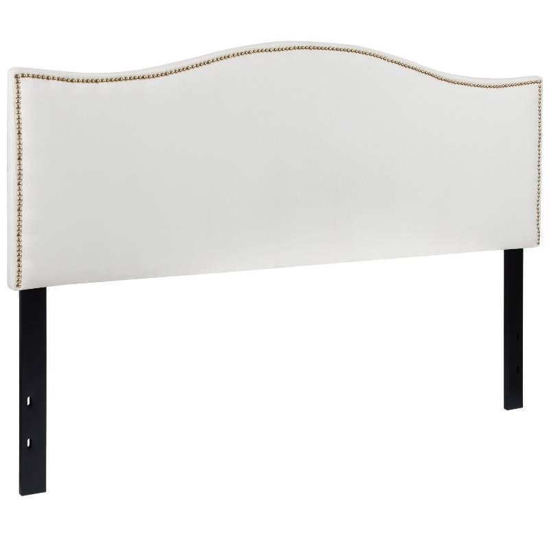 Lexington Upholstered Queen Size Headboard with Accent Nail Trim in White Fabric