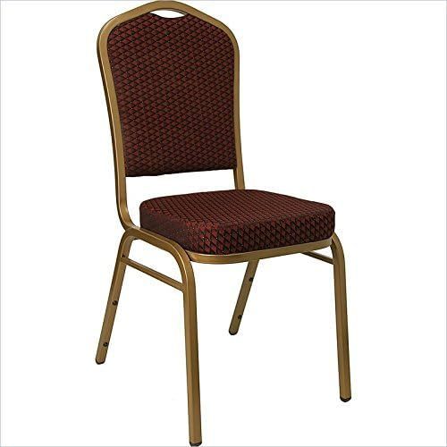 HERCULES Crown Back Burgundy Fabric and Gold Frame Stacking Banquet Chair