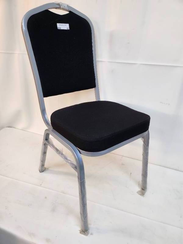 Crown Back Stacking Banquet Chair in Black Fabric - Silver Frame