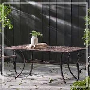 Outdoor Rectangular Cast Aluminum Dining Table, Shiny Copper Customer Returns See Pictures