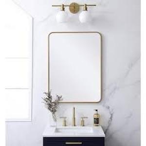 Timeless Home 32 in. H x 24 in. W Brass Modern Soft Corner Rectangular Wall Mirror    Customer Returns See Pictures