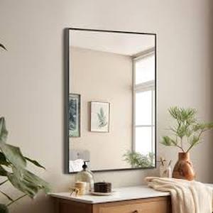 Dovelina Medium Rectangle Black Shelves & Drawers Modern Mirror (36 in. H x 24 in. W)     Customer Returns See Pictures