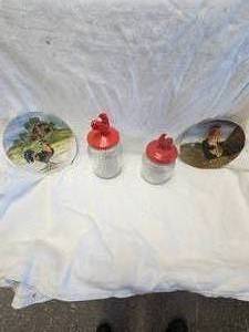 lot 1 image: Chicken Plates and Chicken Glass Containers