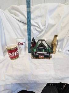 lot 58 image: 4 Piece Coke Collection, Leaded Stained glass and Brass