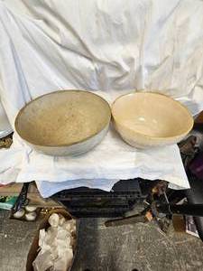 lot 75 image: Pair of Large Stoneware Mixing Bowls, with wear