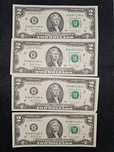 lot 103 image: 2017-A $2 Bills-BU 4 Total