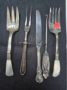 lot 106 image: Misc Sterling Silver Pieces, Real Pearl Handles on Forks