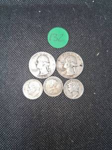 lot 132 image: 1941 and 1962 Washingtons, 1945 Mercury, 1951 Roosevelt, 1928 Candian 10 Cent Piece