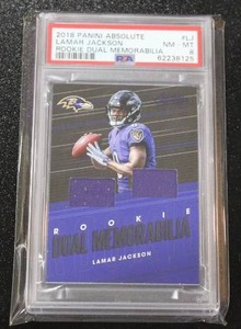 lot 4 image: 2018 Absolute Rookie Dual Memorabilia Jersey Relic Lamar Jackson #LJ Rookie Card
