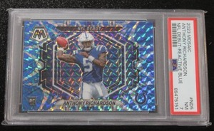 lot 15 image: 2023 Mosaic Reactive Blue Prizm Anthony Richardson #ND5 Rookie Card PSA 7