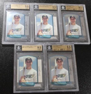 lot 29 image: 2000 Bowman Chrome Rocco Baldelli #91 Rookie Card Lot BGS 9.5  5 Rookie Cards