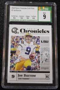 lot 33 image: 2020 Panini Chronicles Joe Burrow #1 CSG 9 Rookie Card