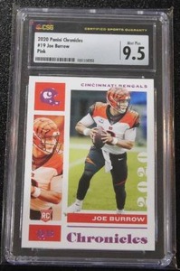 lot 35 image: 2020 Panini Chronicles Pink Joe Burrow #19 CSG 9.5 Rookie Card