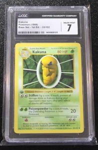 lot 43 image: 1999 Pokemon Base Set Shadowless 1st Edition Kakuna #33102 CGC 7