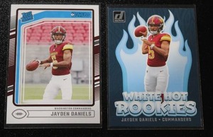 lot 87 image: 2024 Donruss Rated Rookie & White Hot Hookies Jayden Daniels Rookie Card Lot  2 Rookie Cards