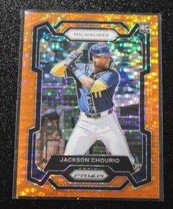 lot 88 image: 2024 Prizm Orange Pulsar Prizm Jackson Chourio #277 Rookie Card 163399  Only 399 Exist