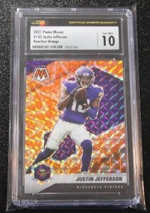 lot 94 image: 2021 Mosaic Reactive Orange Prizm Justin Jefferson #132 CGC 10