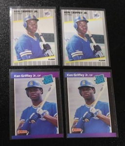 lot 138 image: 1989 Fleer & Donruss Ken Griffey Jr. Rookie Card Lot  4 Rookie Cards