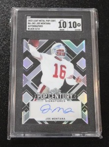 lot 147 image: 2022 Leaf Metal Pop Century Black Joe Montana Autograph 315 SGC 10