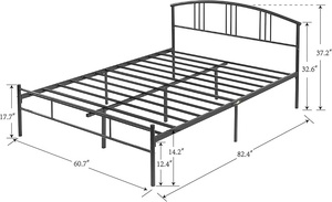 lot 8 image: Queen Size Metal Bed Frame with Headboard and Footboard