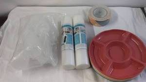 lot 16 image: 6 Plastic Safety Wash Bottles, 2 Rolls of Clear Non Slip Shelf Liner, a Roll of Non Slip Tape and 7 Porton Control Plates