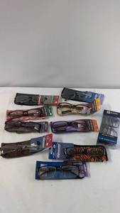 lot 81 image: Set of 9 Reading Glasses with Cases - Various Styles and Magnifications