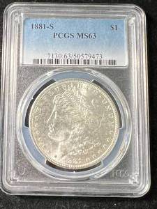 lot 05 image: 1881-S US MORGAN SILVER DOLLAR PCGS MS63