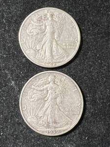 lot 17 image: 2 US WALKING LIBERTY HALF DOLLARS 1939-D 1942-S