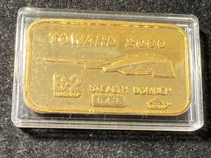 lot 20 image: 1 TROY OZ .999 FINE SILVER STEALTH BOMBER GOLD PLATED BAR