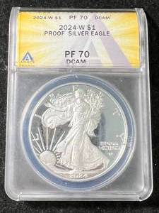lot 30 image: 2024-W PROOF AMERICAN SILVER EAGLE ANACS PF70DCAM