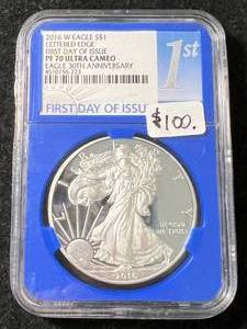 lot 42 image: 2016-W PROOF AMERICAN SILVER EAGLE NGC PF70 ULTRA CAMEO