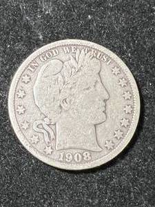 lot 43 image: 1908-D US BARBER HALF DOLLAR