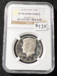lot 52 image: 1979-S TY.2 US KENNEDY HALF DOLLAR NGC PF70 ULTRA CAMEO