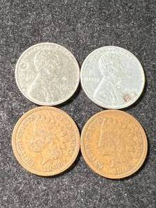 lot 59 image: 2 US STEEL CENTS WITH 2 INDIAN HEAD CENTS