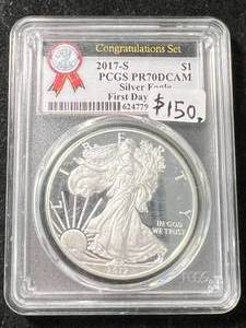 lot 80 image: 2017-S PROOF AMERICAN SILVER EAGLE PCGS PR70DCAM