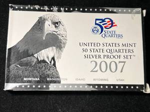 lot 87 image: 2007 US MINT 50 STATE QUARTER SILVER PROOF SET