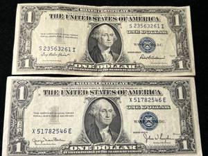lot 94 image: 2 US BLUE SEAL $1 SILVER CERTIFICATES