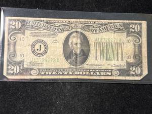 lot 96 image: 1934 US GREEN SEAL $20 FEDERAL RESERVE NOTE