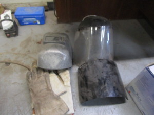 lot 49 image: Welding Helmet, Grinding Shield, Welding Gloves