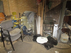 lot 108 image: Bench Grinder, Table, Chairs & Misc. (see pics)