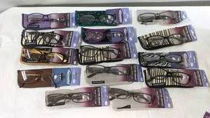 lot 79 image: Lot of 14 Foster Grant 1.00 Reading Glasses with Pouches
