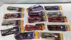 lot 87 image: Collection of 14 Foster Grant Reading Glasses with Stylish Pouches