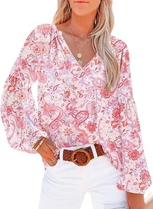 lot 104 image: Womens Pink Floral Long Sleeve Blouse Size Large